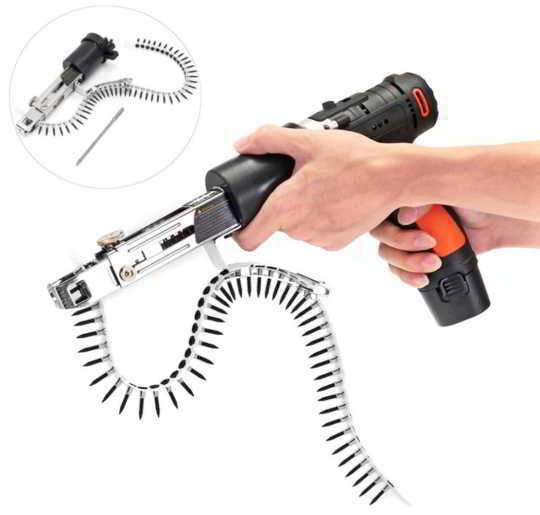 Automatic Screw Spike Chain Nail Gun Adapter For Electric Drill Woodworking